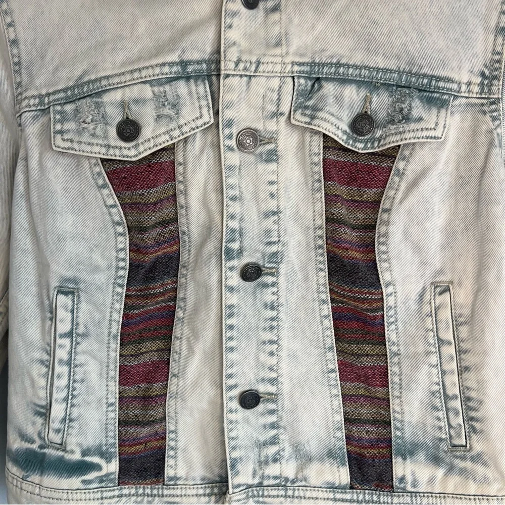 Free People Womens Baja Jean Jacket Trash White Wash Denim Sz 6 Distressed